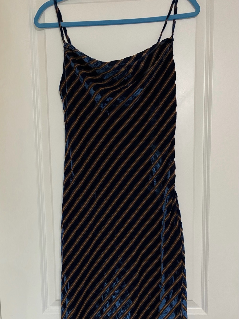 Anthropologie Black and Gold Striped Velvet Midi Dress